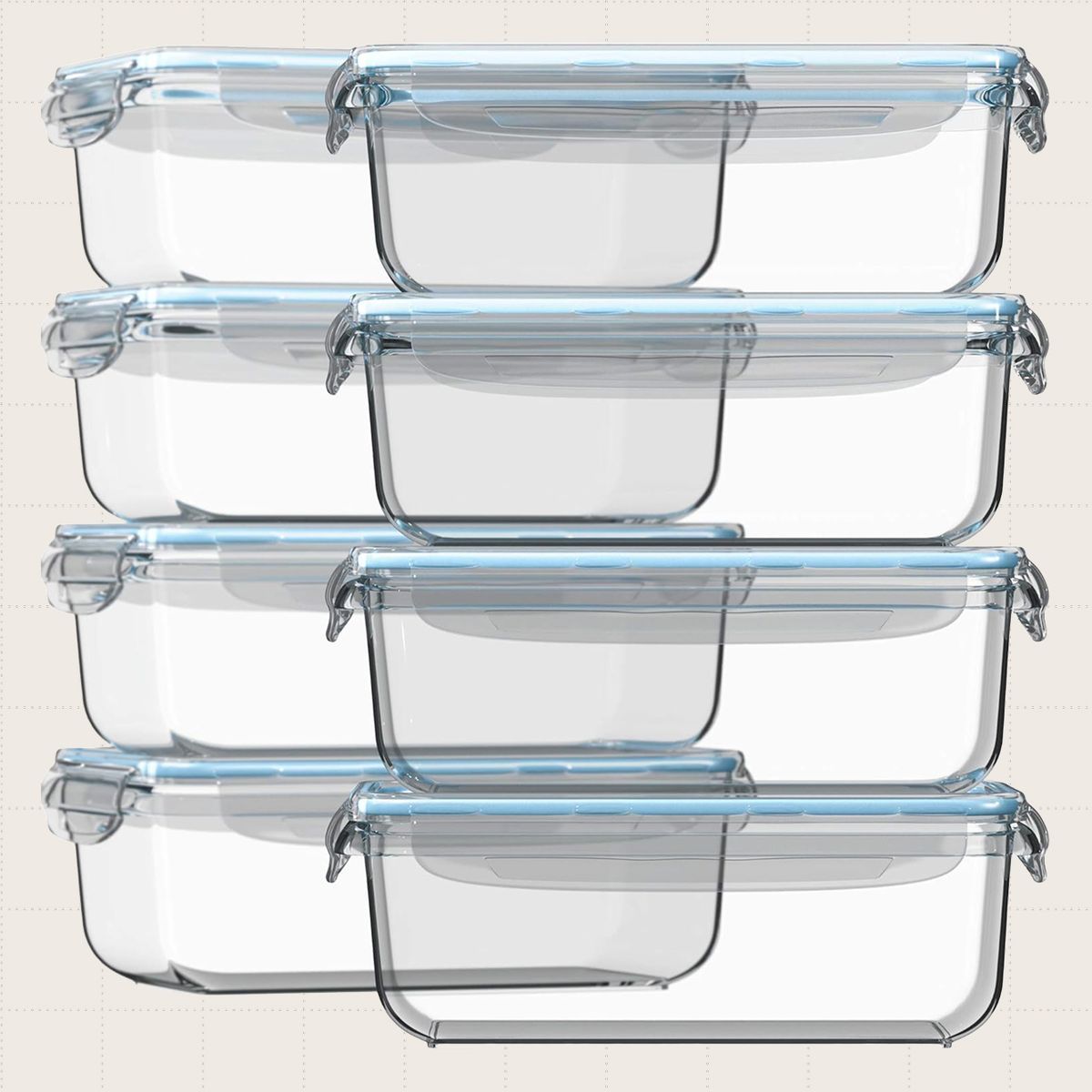 Razab 30-Ounce Airtight Glass Meal Prep Containers, Eight-Pack