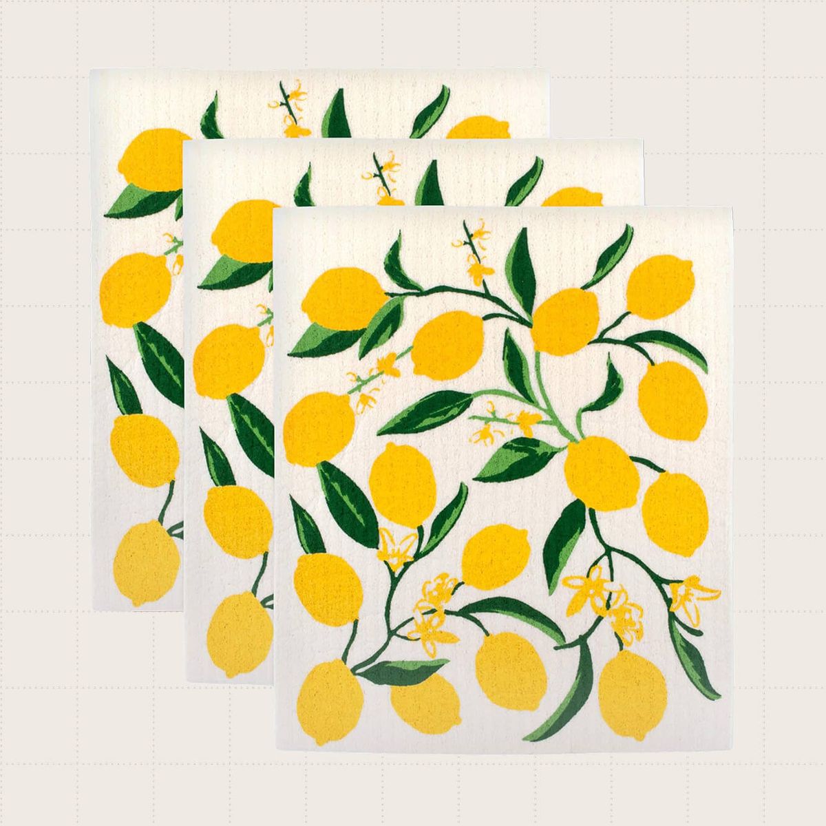 DII Swedish Dishcloths, Three-Pack in lemon print.