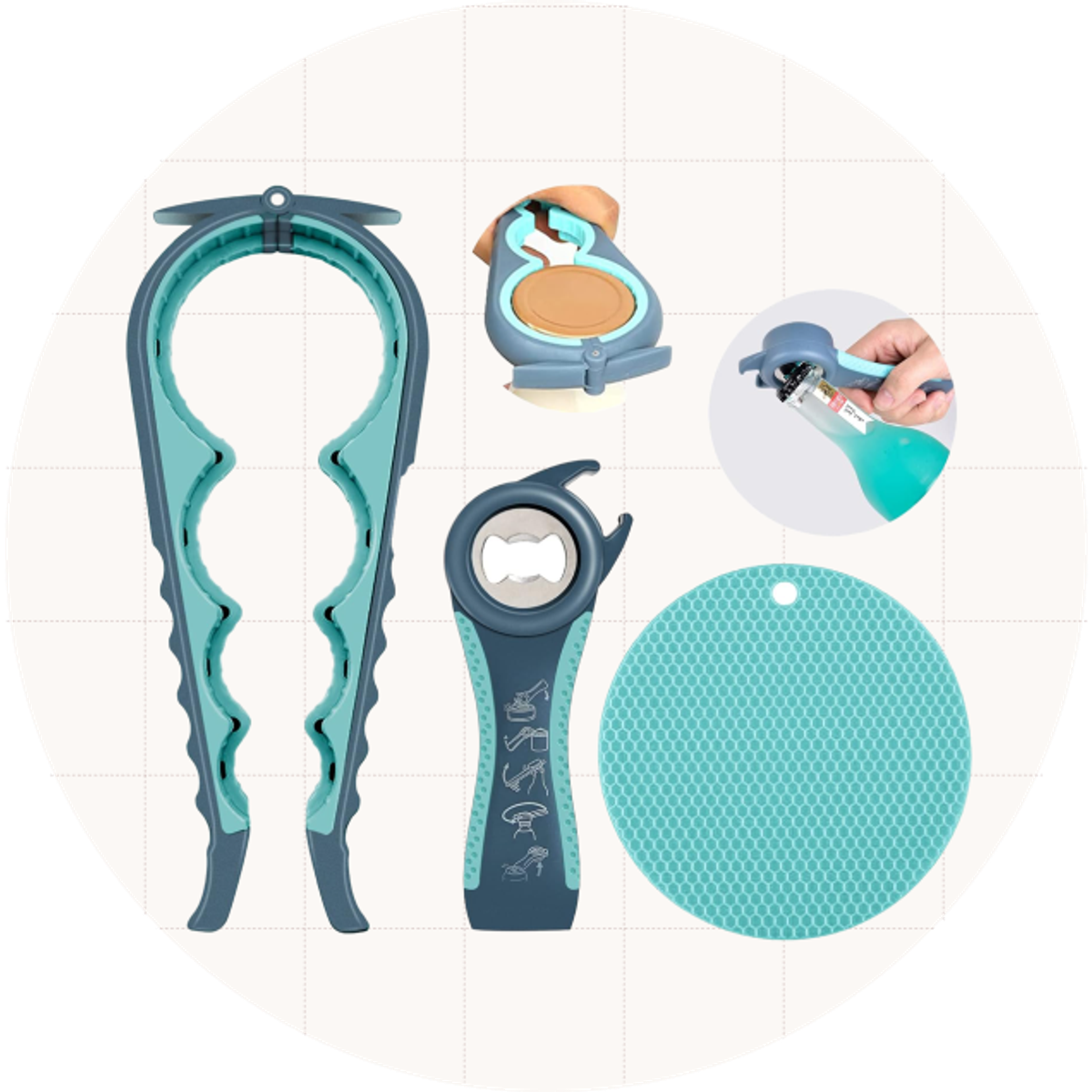 The HUMANFUN Jar Opener, a multifunctional gripper that opens jars, cans, and bottles.