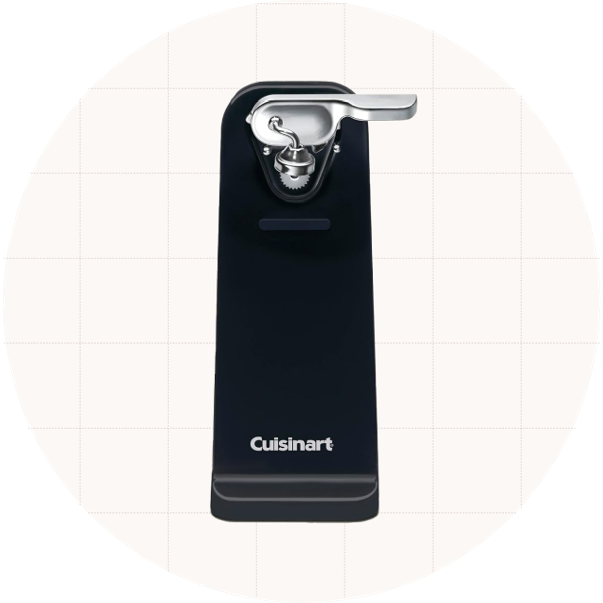 The Cuisinart Deluxe Electric Can Opener, shown in black, which comes with a limited 3-year warranty.