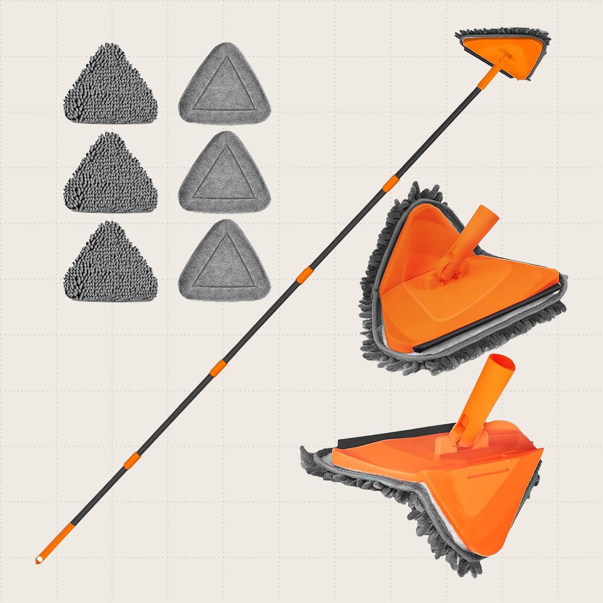 The JEHONN Wall Mop, which has an 80-inch handle and comes with 3 microfiber and 3 chenille cleaning pads.
