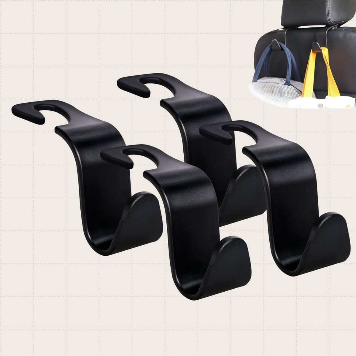 Amooca Car Seat Headrest Hook, Four-Pack